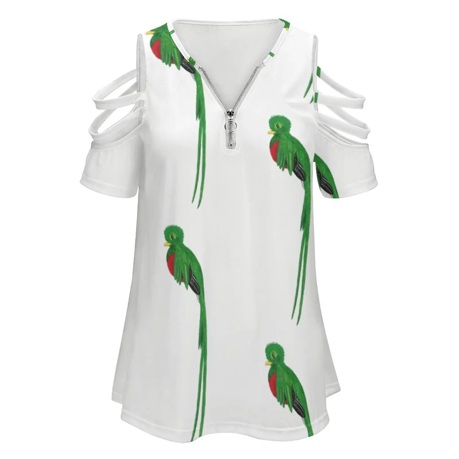 Resplendent Quetzal Women'S T-Shirt New Fashion Printed Zipper V-Neck Short Sleeve T Shirts Casual Plus Size Quetzal Central