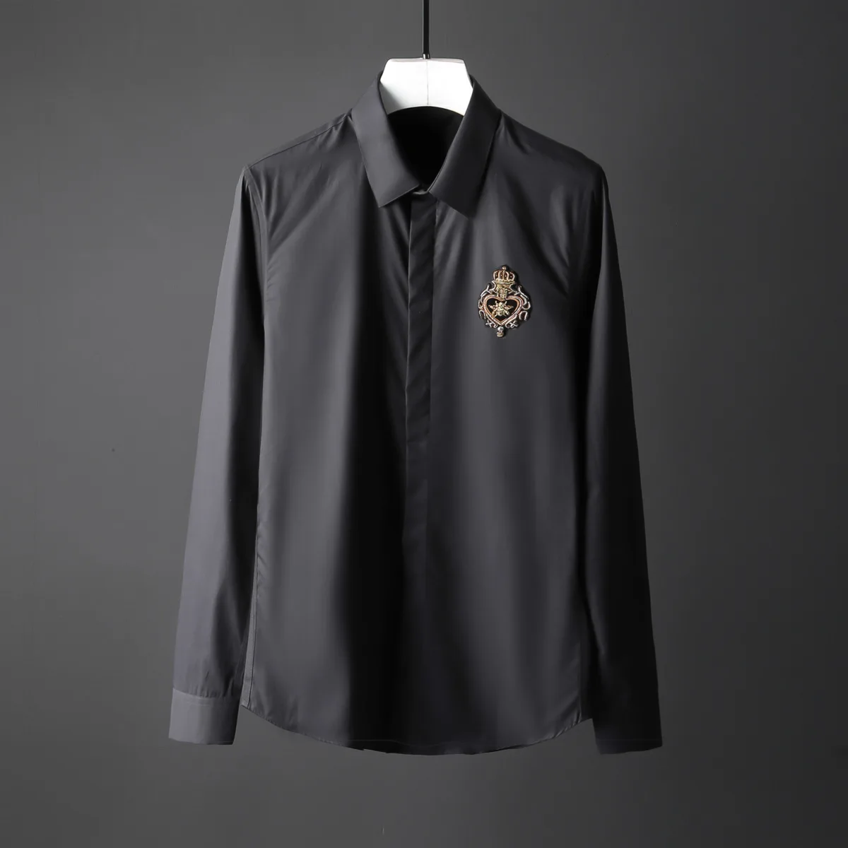 Brand Luxury Handmade Crown Studded Shirt Men Long Sleeve Casual Business Dress Shirts Party Banquet Stage Performance Costumes