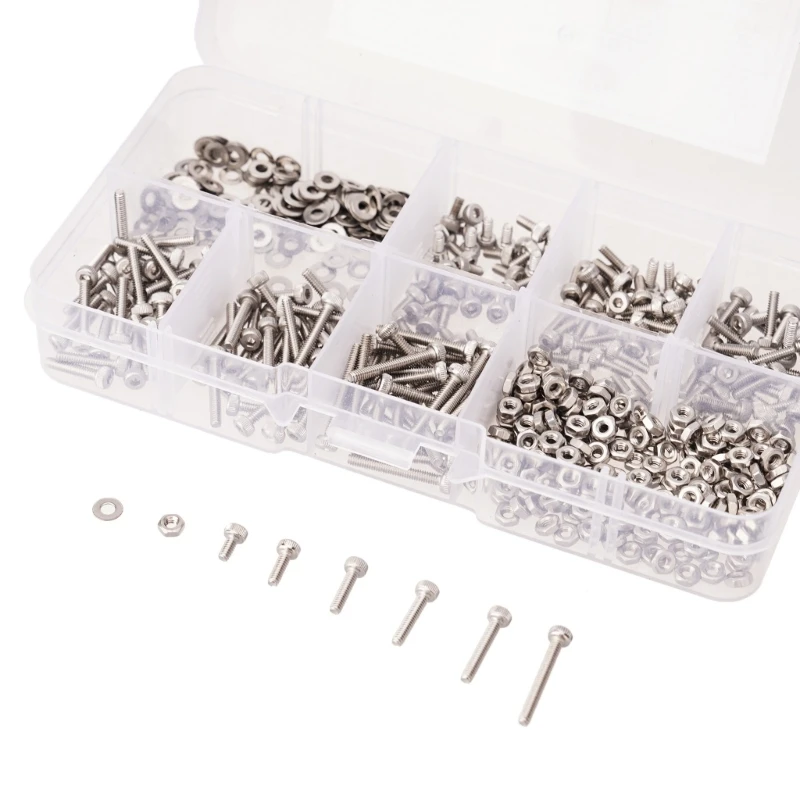 Set 660 viti rondelle in acciaio Set viti da 2 mm Assortimento dadi rondelle Esagono incassato per varie Dropship