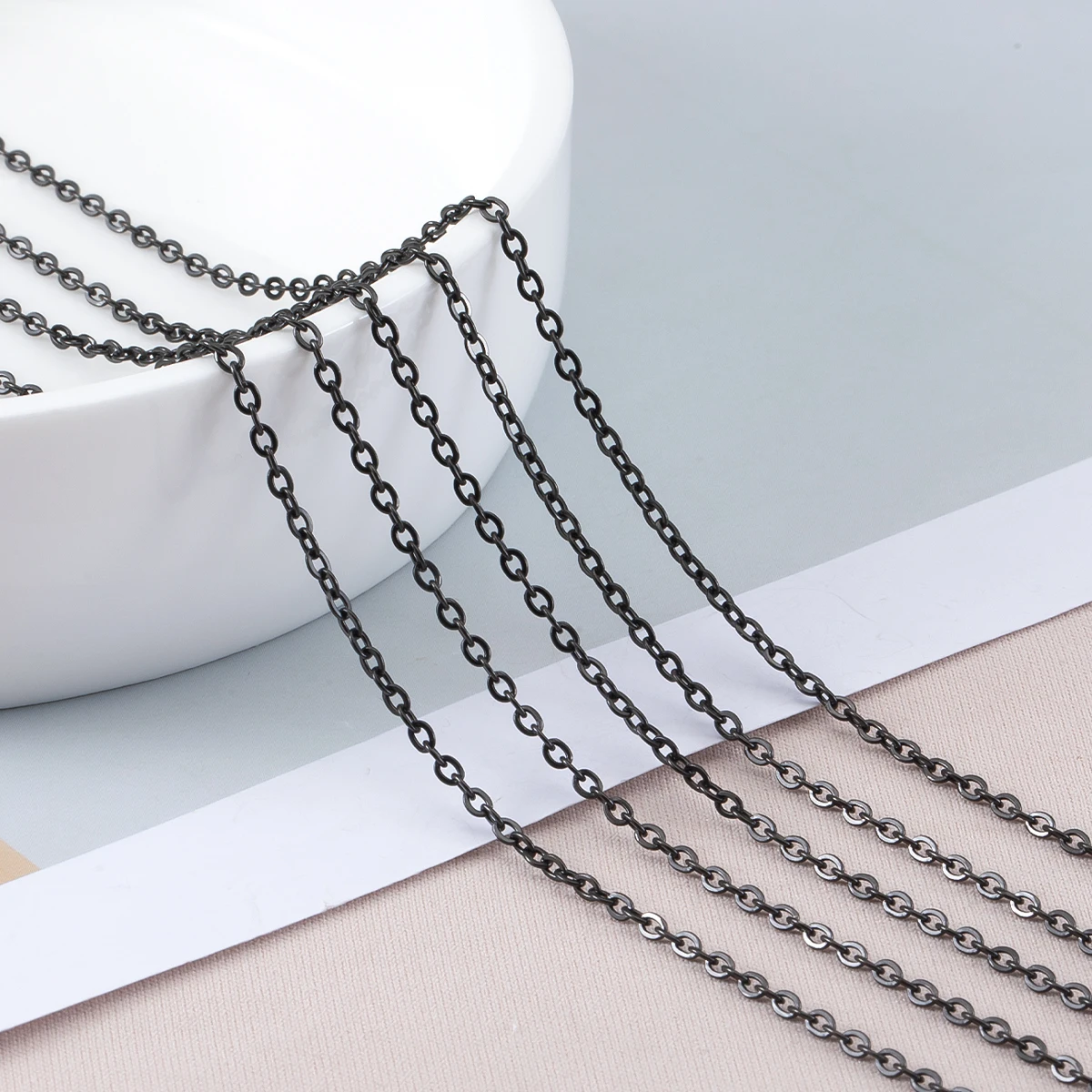 2Meters Stainless Steel Black Chain Flat O Shape Jewelry Chains for DIY Jewelry Making Necklace Bracelet Basic Accessories