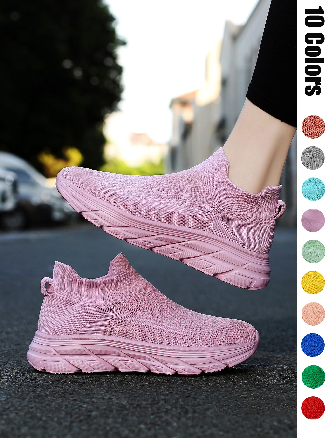 Trend dopamine color matching elastic lightweight socks and shoes breathable shoes leisure sports shoes increase women's shoes