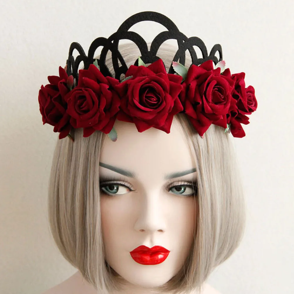 

Adjustable Rose Crown Garland Floral Headband Wedding Party Photo Booth Accessory Hair Wreath For Women Girls Flower Girl Crown