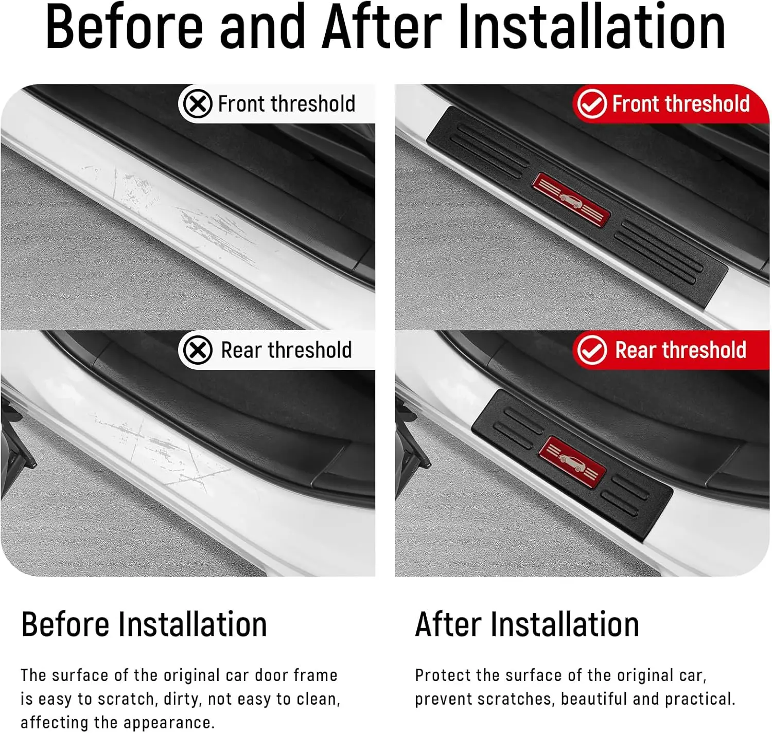 4PCS Door Sill Protector For Honda CRV 2017-2022 Hybrid (Include HEV) Accessories Matte Black ABS Material (Red Trim)