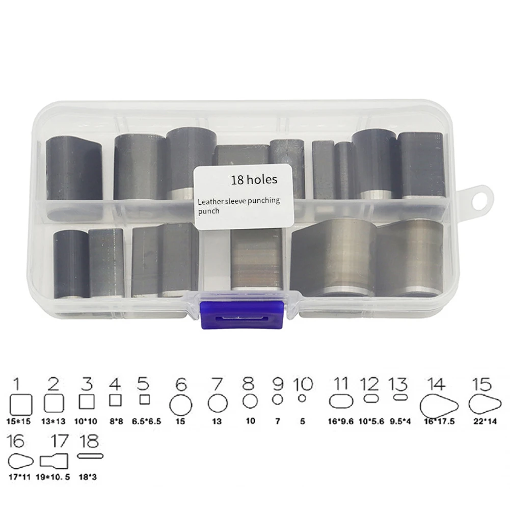 55 Pcs Punch Tool Kit Made of High Speed Steel for Creating Various Hole Shapes in Leather Cardboard and Plastic Materials