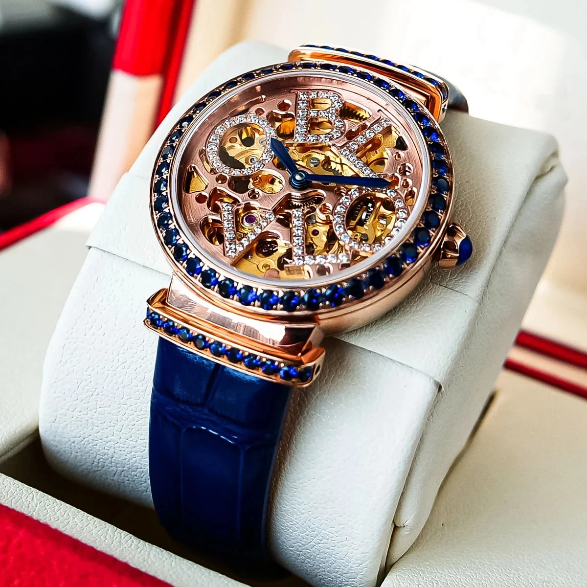 OBLVLO New Design Women Skeleton Automatic Watches Top Brand Luxury Rhinestone Female Mechanical Wrist Watch Relogio Feminino