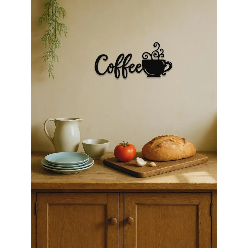 ป้ายตกแต่งผนังรูปกาแฟ 1 ชิ้น ทำจากเหล็ก รูปทรงถ้วยกาแฟ งานแกะสลักติดผนัง ของตกแต่งบ้าน ของขวัญสำหรับบ้าน