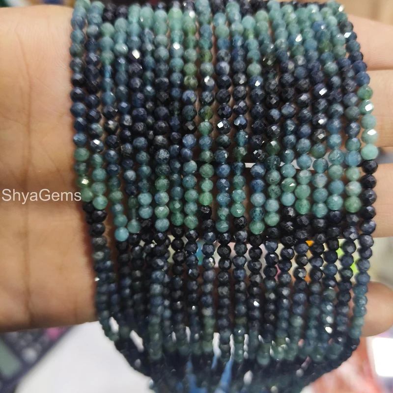 Natural . 4mm Faceted Round Beads . AAA Blue Tourmaline