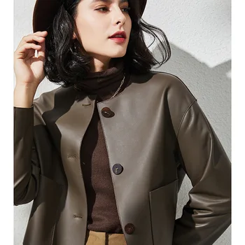 معطف جلد الغنم للنساء، كتف منس...