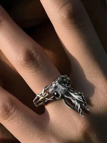 Retro Mystery Rabbit 925 Silver Ring Unisex Open Hand Ring Hip Hop Street Style Finger Ring Fashionable Accessory for Men And...