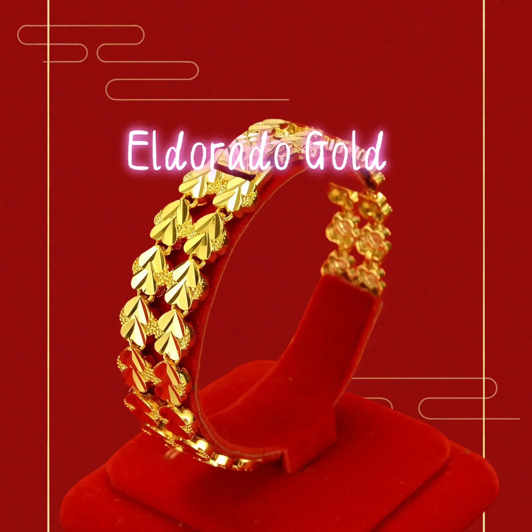 

Eldorado Gold 2025 Lover's giftHigh-quality 9999 men's gold jewelry large watch chain car flowers real gold bracelet 24K wrist
