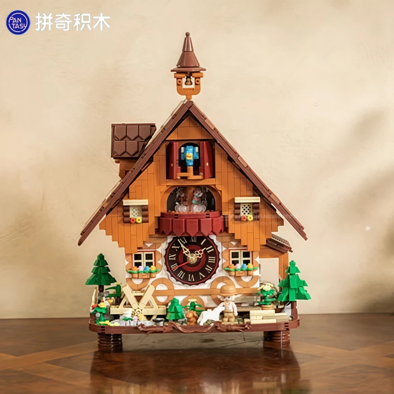 Orologio a cuco assemblato blocchi di costruzione Kawaii Time Theater Street View modello giocattolo ornamenti decorativi per desktop regali di festa