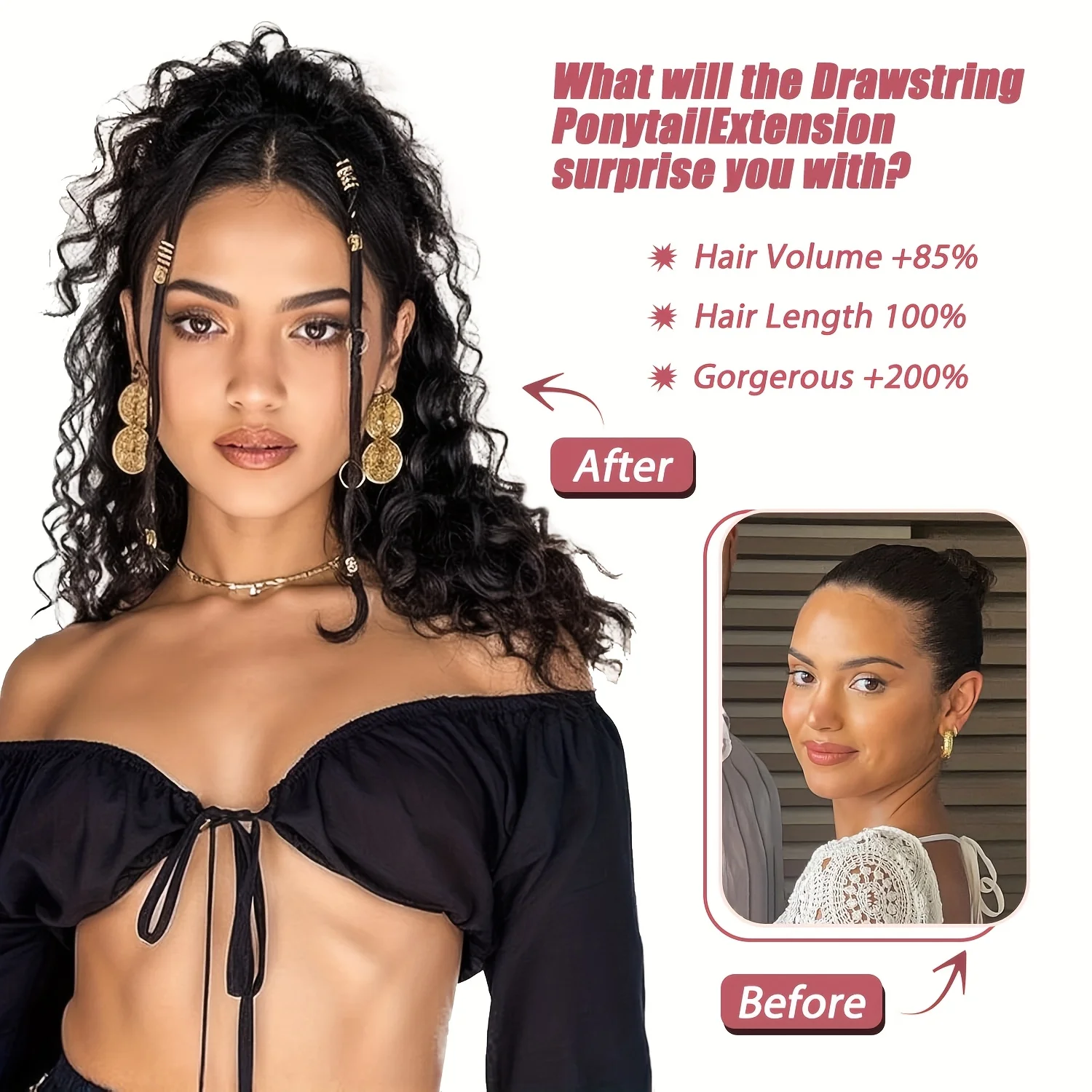 Extensão de rabo de cavalo encaracolado com cordão para mulheres 14/18/22 Polegada sintético longo encaracolado ondulado clipe em rabo de cavalo extensão de cabelo