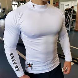 Camiseta de corrida dos homens manga longa camisa de compressão ginásio esportes treinamento superior secagem rápida respirável musculação roupas fitness