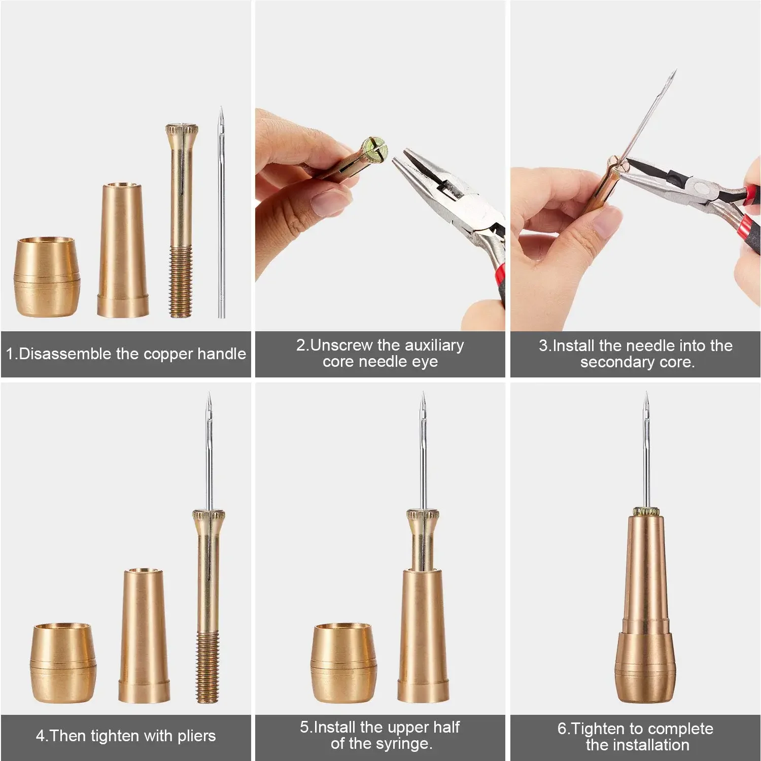 Kit de costura de cuero con punzón de cobre e hilo de nailon - Herramientas profesionales de costura DIY para reparación de tiendas de campaña/zapatos (Set de artesanía en cuero)