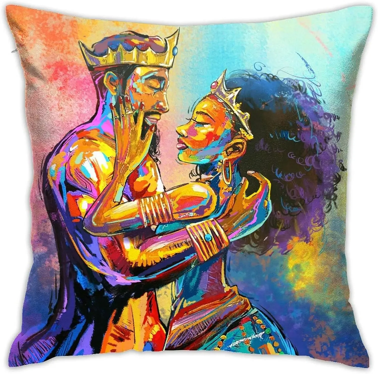 Throw Pillow Covers African Queen and King Couple Pillowcase Mordern Decorative Zippered Square Pillow Covers Home Decor