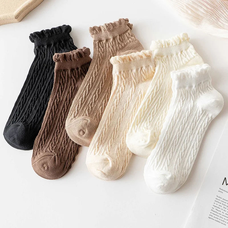 Woman Socks Kawaii Short Ruffle Socks for Girls Japanese Fashion Cute Low Cotton Ankle Sock Breathable High Quality Sokken