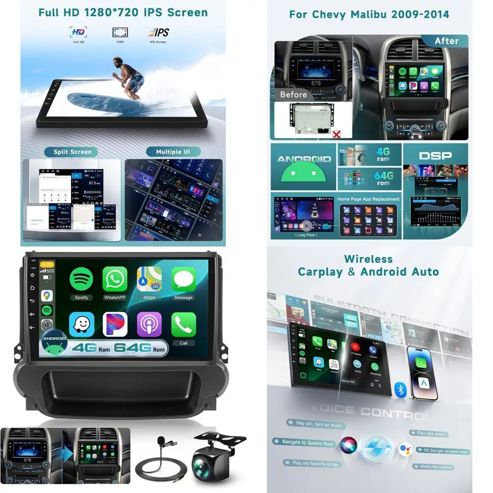 

Автомобильная стереосистема Android 4G + 64G для Chevy Chevrolet Malibu 2009-2014 с DSP/Wireless Carplay/Android Auto, 9-дюймовый 1280P IPS Touch Sc