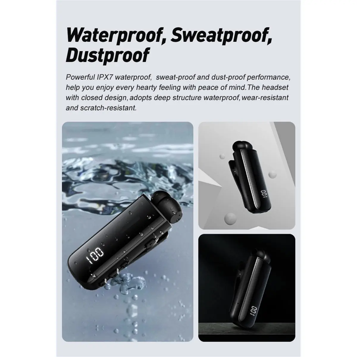 【New User】IPX7 Waterproof Noise Cancelling Wireless Bluetooth Headphones Call Reminder Vibration Retractable Headset