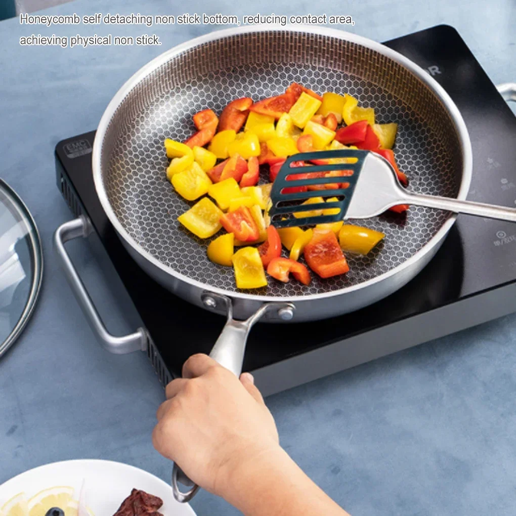 Restaurant Multifunctional Stainless Steel Deep Frying Pot Meat Non-stick Cooking Flat Pan Kitchen Gadget 24cm