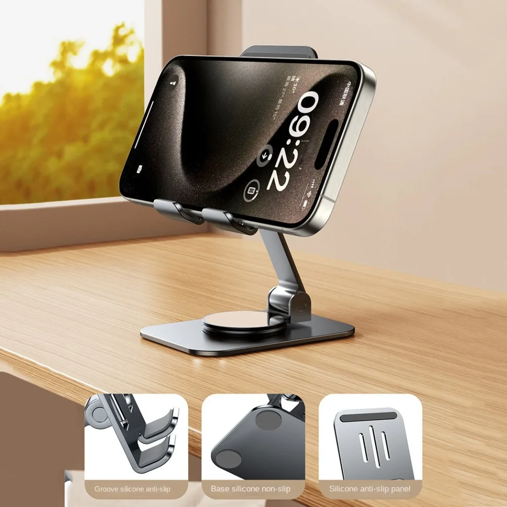 

Цельнометаллический регулируемый складной держатель для телефона 720 ° Вращающаяся подставка для мобильного телефона Механическая ультратонкая настольная подставка для мобильного телефона