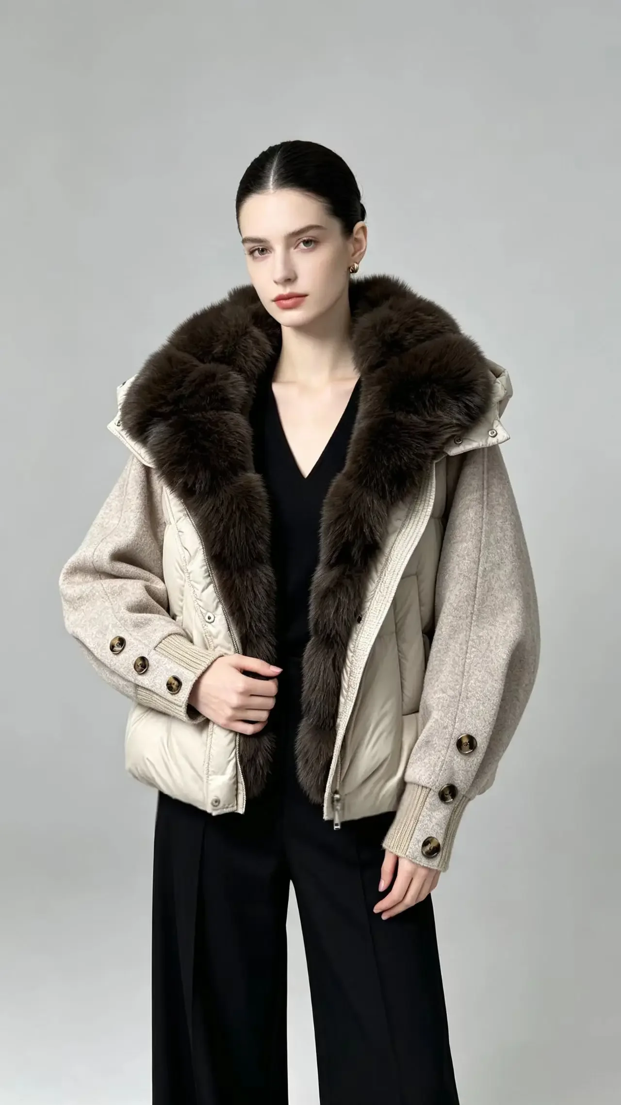 OFTBUY New Winter Warm Cropped Natural Fur Down Cclothing Women Short Duck Down Jacket Real Fox Fur Collar Puffer Coat Female