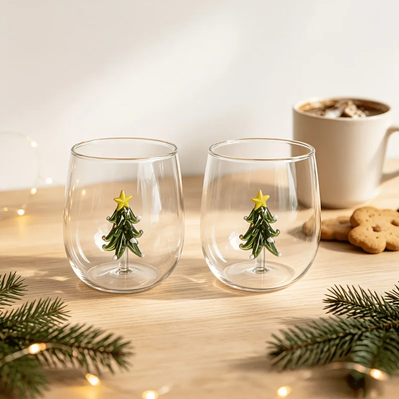 3D Christmas Tree Glass Cup Christmas Theme  Drinking Glasses New Year Gifts High Borosilicate Glass Holiday Drinkware