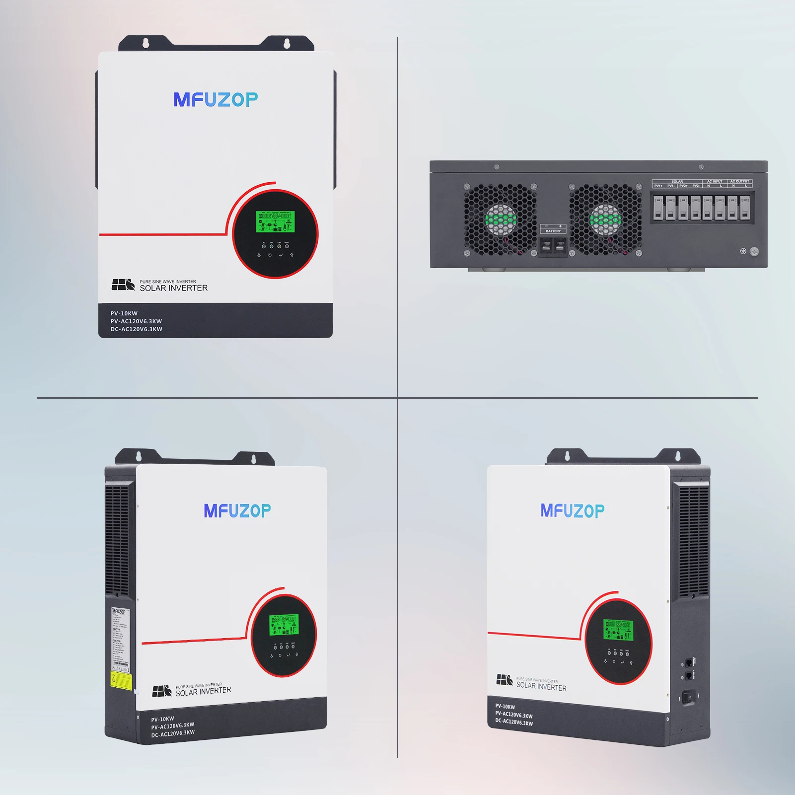 MFUZOP 48V 6300W Hybrid Solar Inverter Off-Grid Pure Sine Wave Built-in MPPT Supports Lithium BMS Communication 110V 120V Output