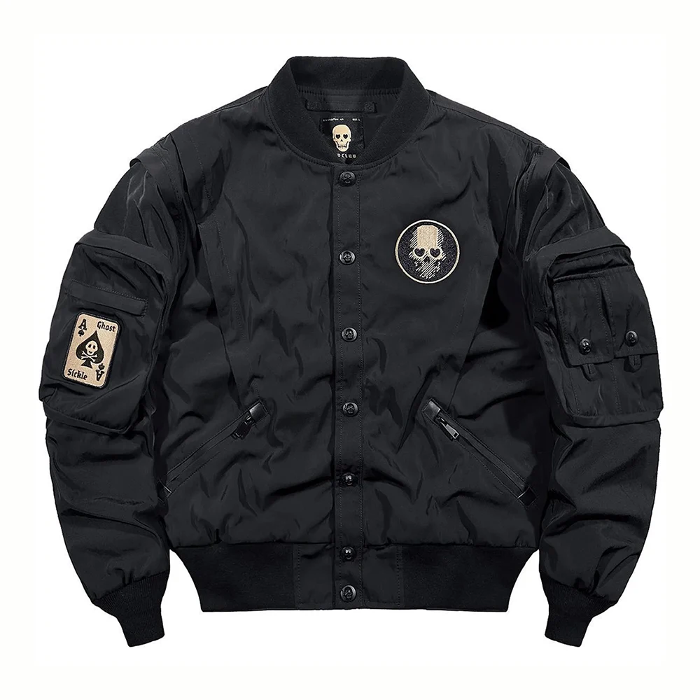 Bomberjacke für Herren, bestickte Jacke mit Totenkopf-Aufdruck, Winterschutz, lässig, amerikanischer Vintage-Stil, winddicht, Arbeitskleidung,