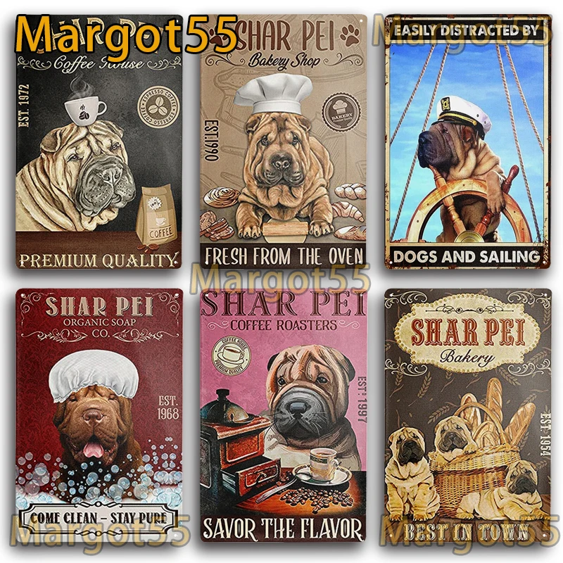 Vintage Decor Metal Poster SHAR PEI Dogs Tin Sign Plates Retro Decor Cafe Home Pet Shop Bedroom Decoration Wall Art Plaque