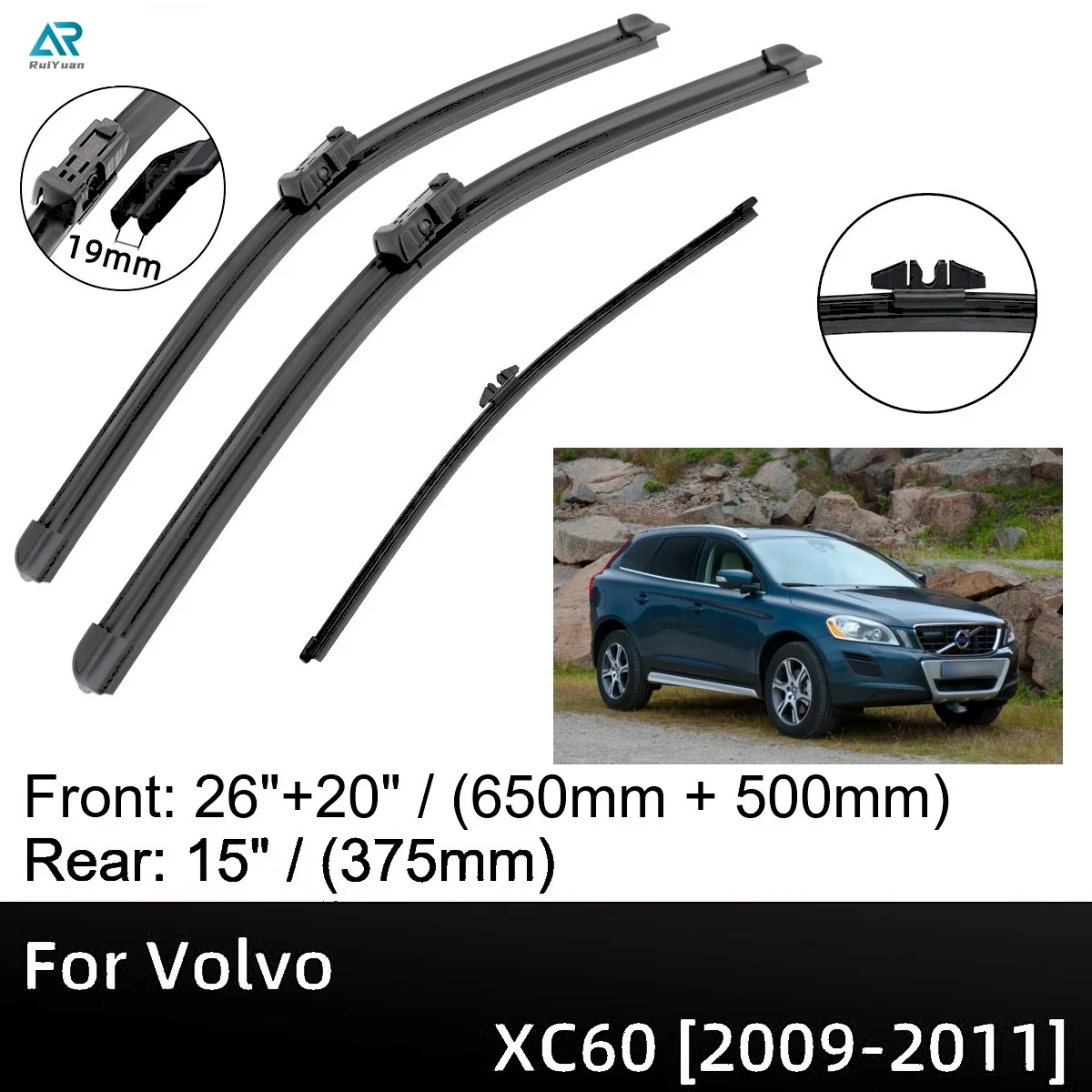 

For Volvo XC60 2009-2011 26"+20"+15" Front Wiper Blade, Auto Parts, 2009,2010,2011 in Stock