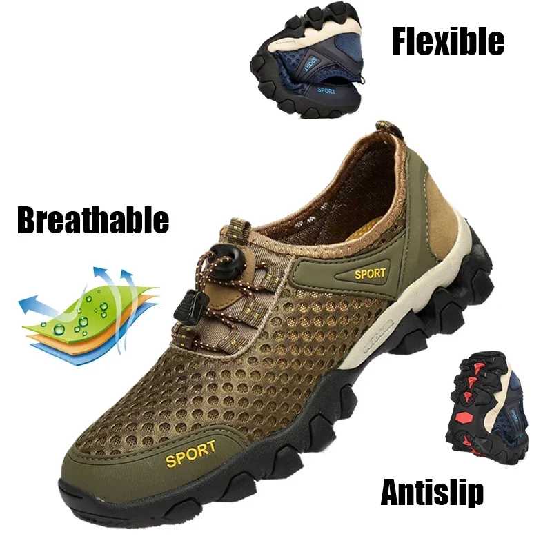 2024 zapatos acuáticos antideslizantes para hombre, zapatos de pesca transpirables de secado rápido, zapatillas deportivas de goma de malla para