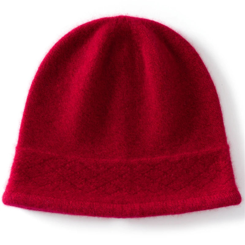 KOIJINSKY 100% Pure Cashmere Beanie Hat Women Diamond Textured Cuff Rolled Hem Warm Winter Knit Cap