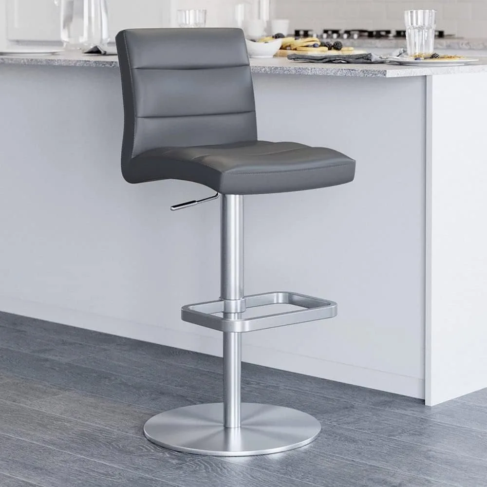 

Modern Adjustable Height Slate Lush Bar Stool with Brushed Round Flat Base