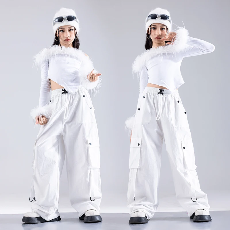 Conjuntos de Hip Hop para niños, Top corto, pantalones Cargo de baile callejero, faldas blancas, ropa de calle para niñas, disfraces de Jazz para niños, conjuntos de ropa k-pop