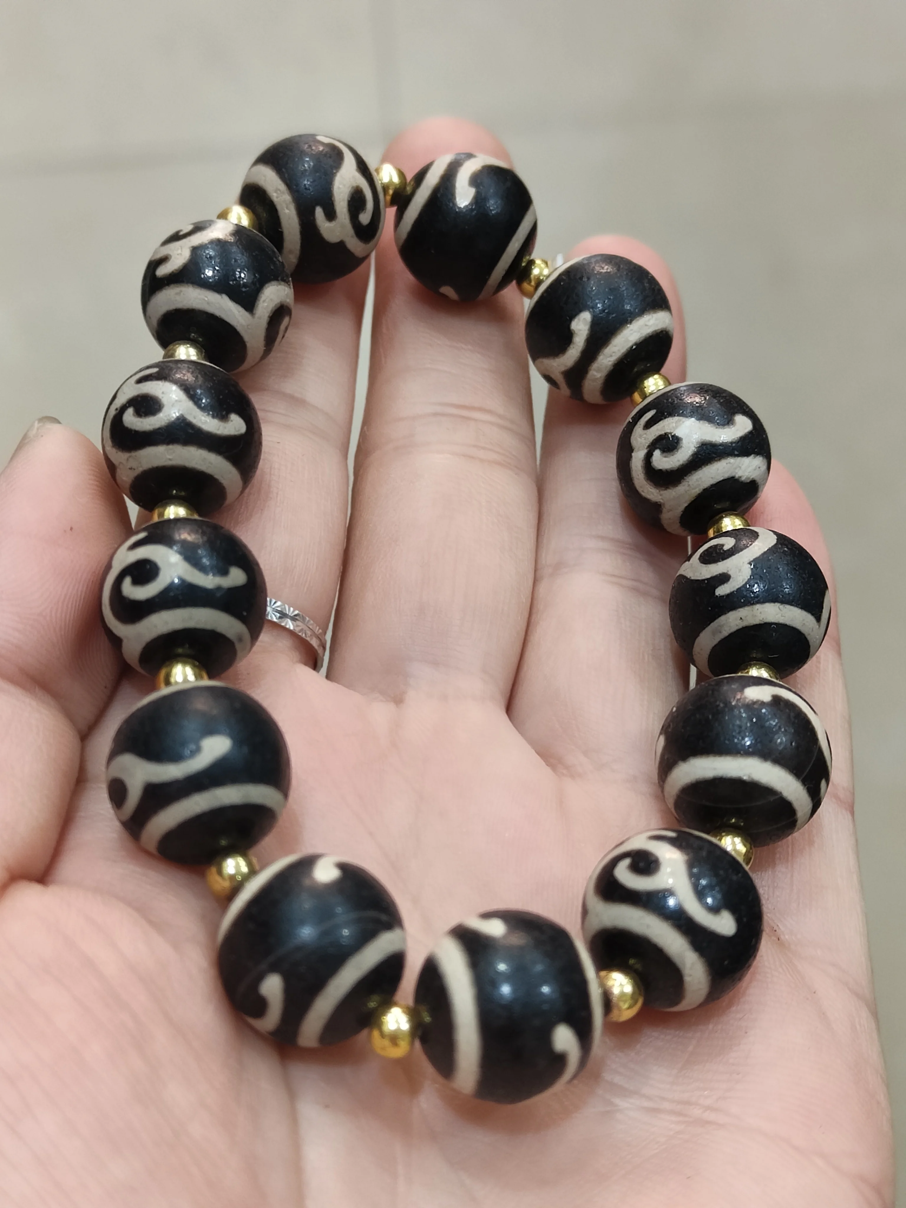 China natural black agate day bead bracelet Ruyi pattern bracelet gift