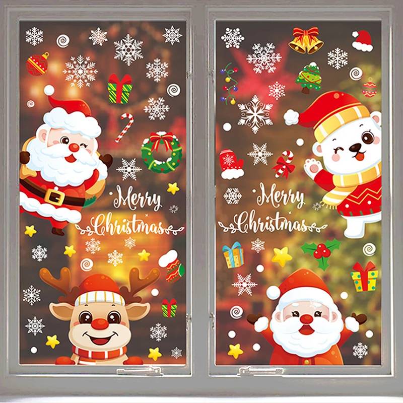 Window Christmas New Year Decorations, Santa Claus Christmas Stickers, Children's Room Snowflake Stickers, Winter Wall Sticker