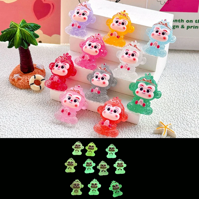 10Pcs Luminous Mini Monkey Moss Microlandscape Miniature Monkey Figurines Fairy Garden Accessories Home Decor Glow Dark Toys