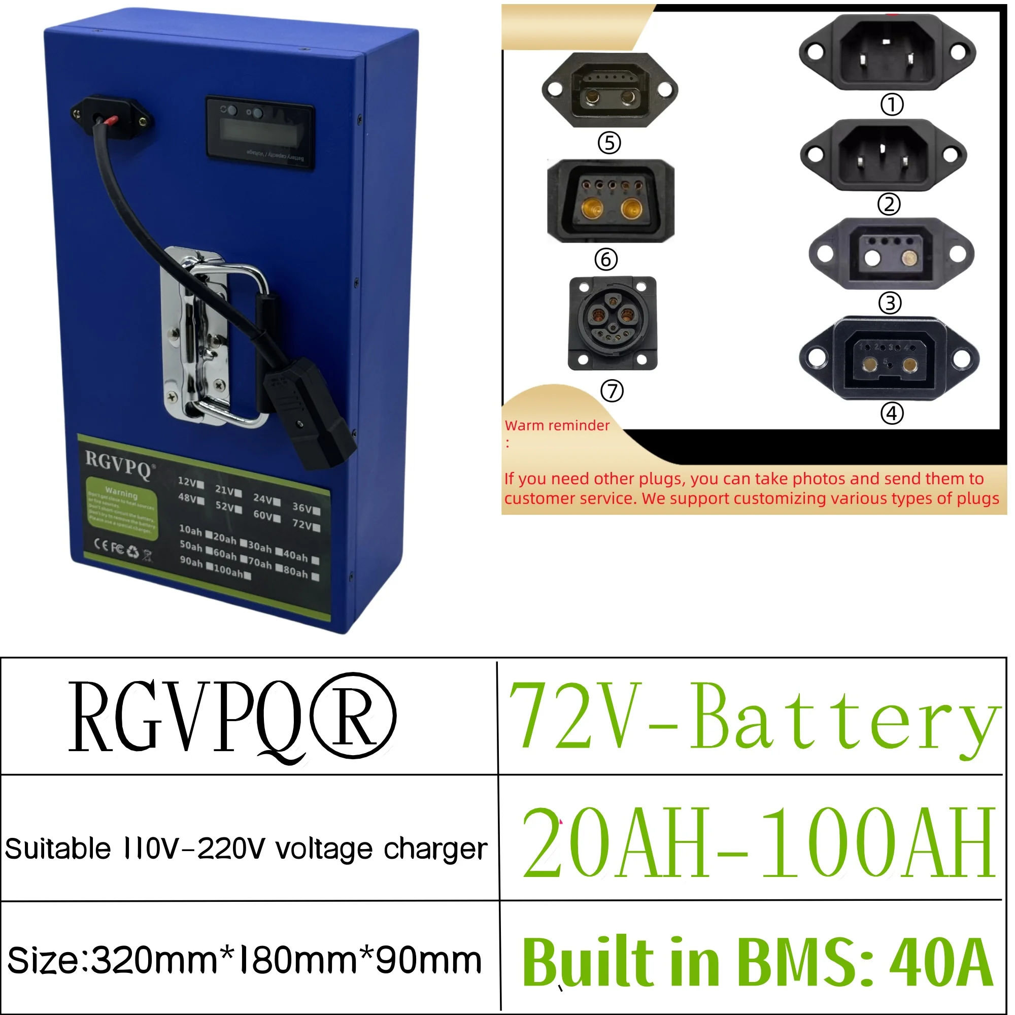 

Air freight delivery, 72V20AH-100AH18650 lithium battery, sent within 24 hours, using 72V for all motors below 500W-3000W