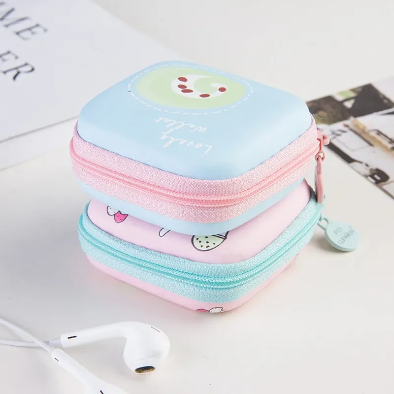 Portable Mini Color Cute Girl Cosmetics Jewelry Key Coin Purse Round Zipper Wallet Earphone Storage Bag Earphone Box organizer