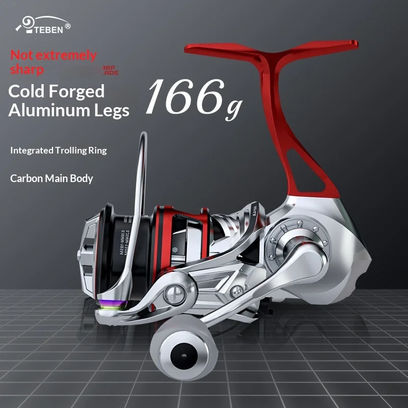 TEBEN Sharp Blade Lure Spinning Reel 166g Carbon Body Cold Forged Aluminum Foot One Piece Line Guide For Saltwater Fishing