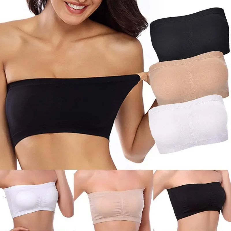 Ladies' Stretch Strapless Bra Chest Wrap Bandeau Unlined Seamless Fashionable Breathless Soft Bra Suitable for One-Shoulder Tops