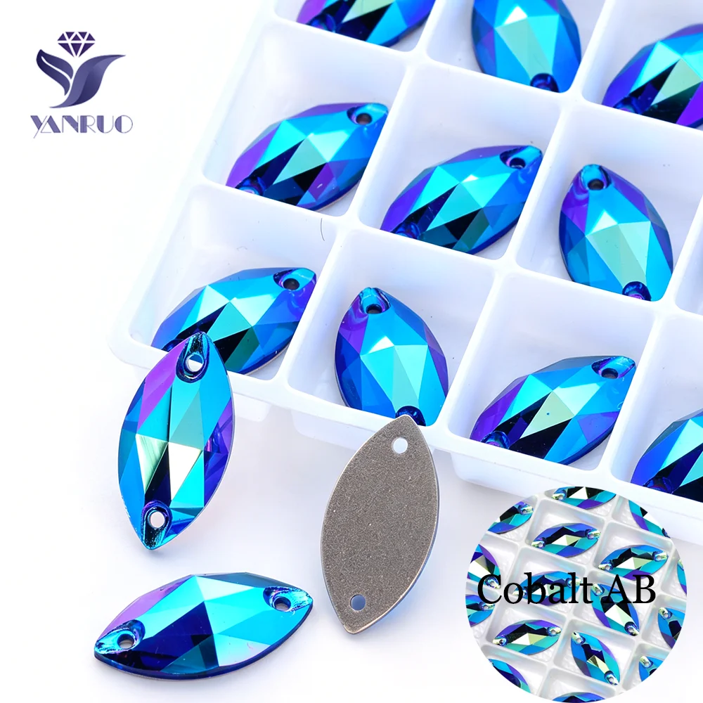 YANRUO 3223 Navette Flatback Charms Bastelzubehör DIY AB-Beschichtete Strasssteine Kristalle zum Aufnähen für Handarbeiten Applikationen Jacken – Detail 2