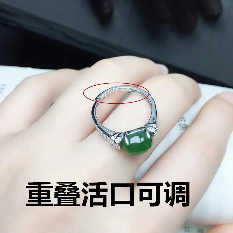 Lady silver-plated synthetic green ring - Elegant and fashionable open design. A birthday gift will bring you good luck.
