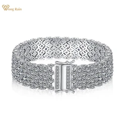 Wong Rain 100% 925 Sterling Silver 14MM Simulated Moissanite Gemstone Bracelet for Wome Men Fine Jewelry Bangle Anniversary Gift