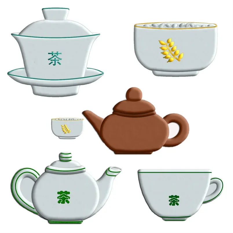 Cartoon Life,Purple Clay Teapot Teacup Tea Bowl Tea Cup Rice Bowl,Plastic Mould,Cake Fondant Tool,Cookie Sushi and Fruit Cutters