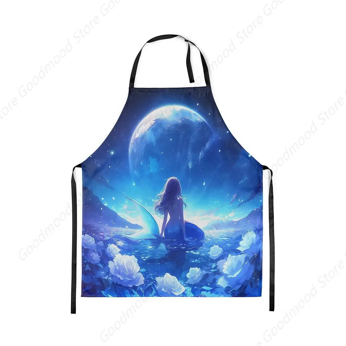 

Mermaid Kitchen Apron Dreamy Galaxy Floral Apron Mystery Ocean Animal Adjustable Apron for Women,Cooking,Baking,Painting