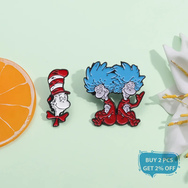 Dr.Seuss Cartoon Enamel Pin Children's Literature Works Character Best pre-school Teacher Brooch Lapel Badge Kids Jewelry Gift