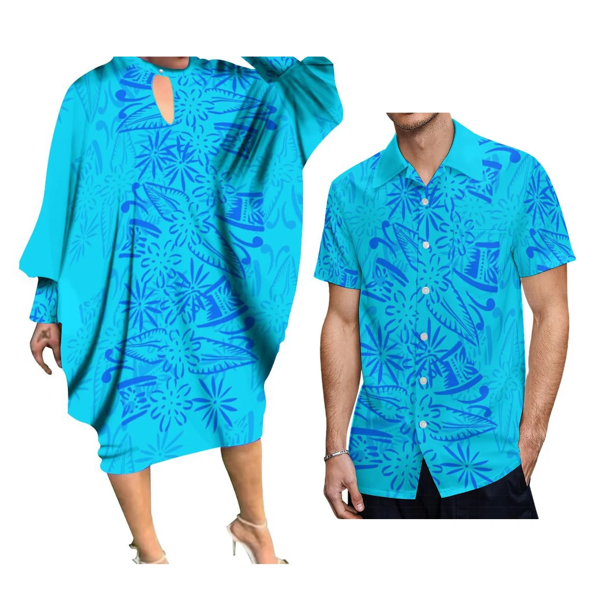 

Large Size O Neck Hawaiian Dress Loose Casual Dresses Hot Sales Customized Polynesian Print Long Sleeve Kaftan Dress