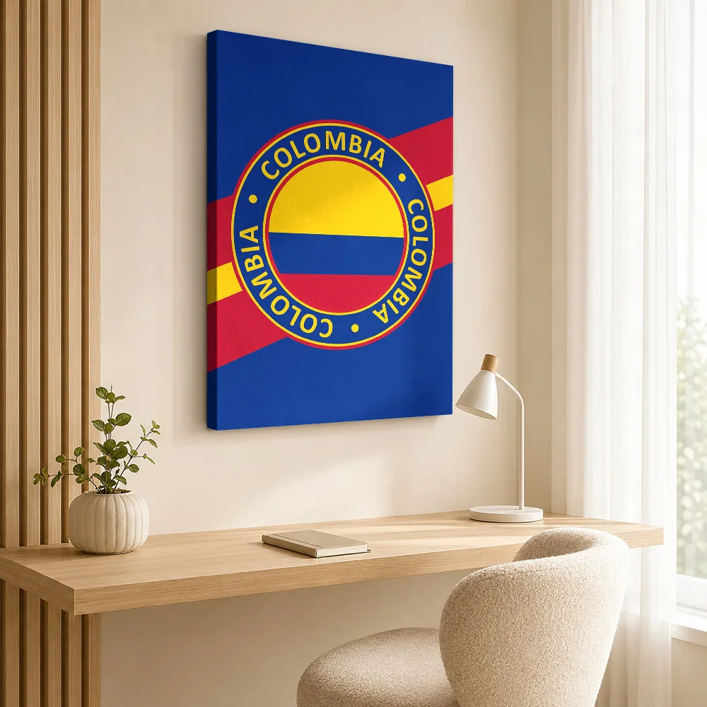 Colombia Flag Emblem Wood Framed Canvas Poster Customized Photo Patriotic Heraldic Graphic Wall Art For Bedroom Birthday Gift