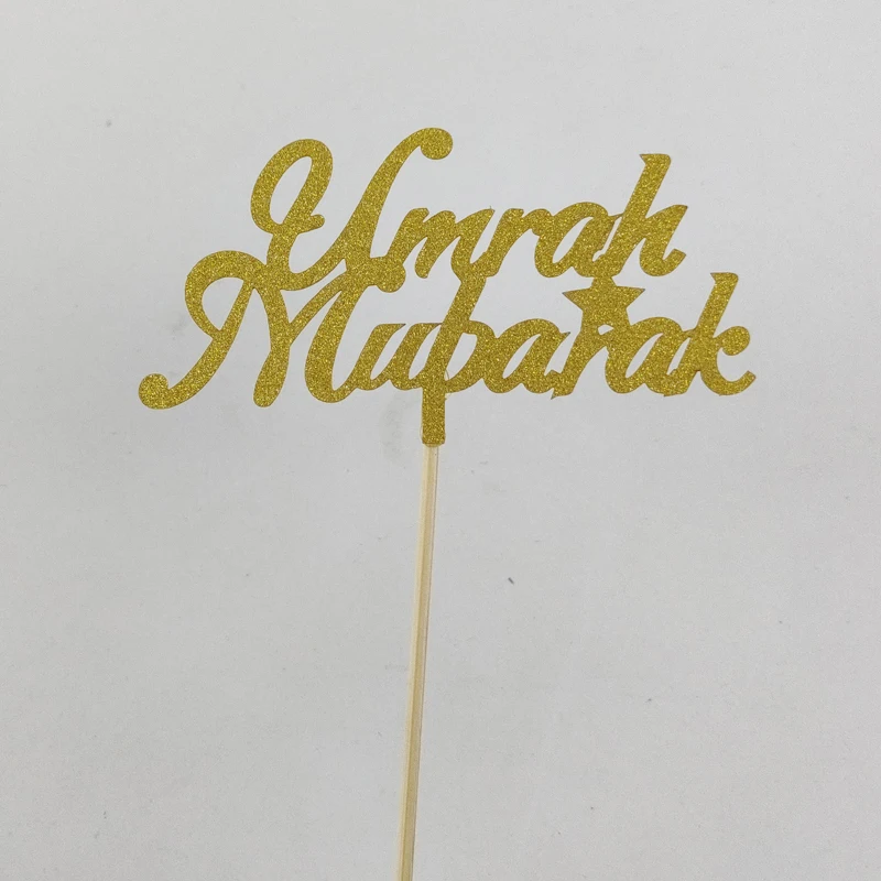 20 Pieces 3*5 Inch Glitter Gold and Glitter Silver Umrah Mubarak Cupcake Topper